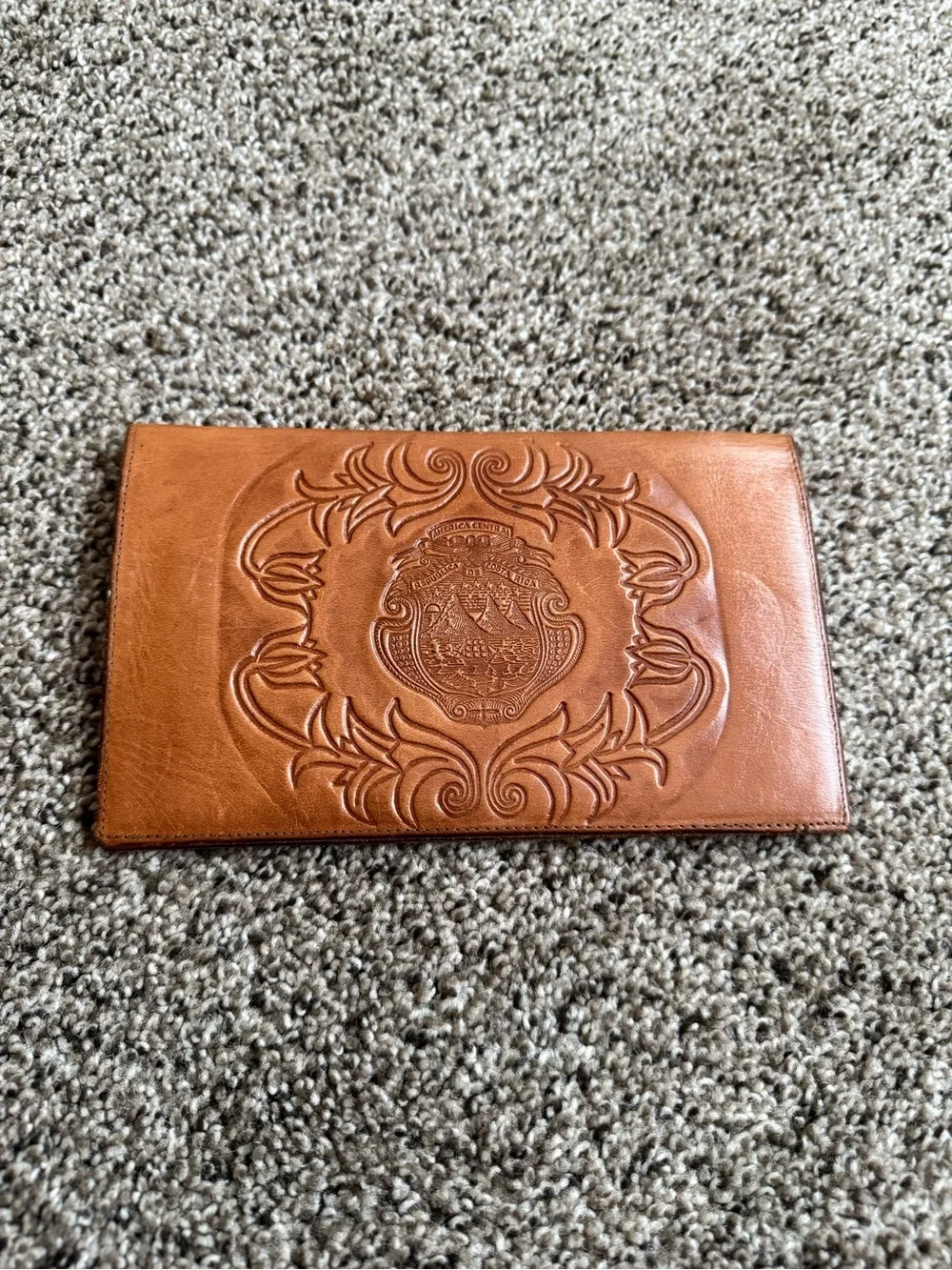 Vintage Costa Rica Tooled Leather Travel Wallet Passport Holder Brown